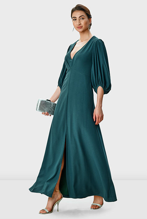 Shop Cocoon sleeve crepe maxi dress | eShakti