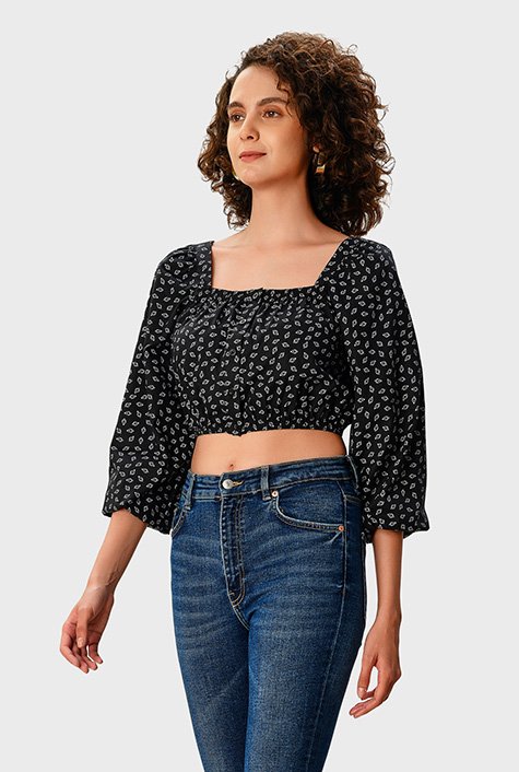 Heart Printed Cotton Cropped Shirt