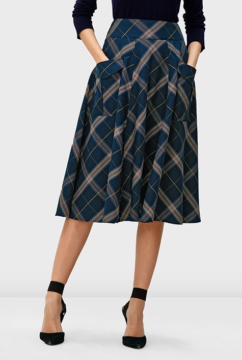 Shop Cargo pocket cotton twill check skirt | eShakti