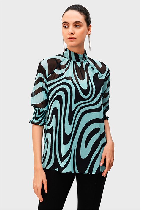 slump Kalksten fest Shop Button shoulder animal stripe print georgette top | eShakti