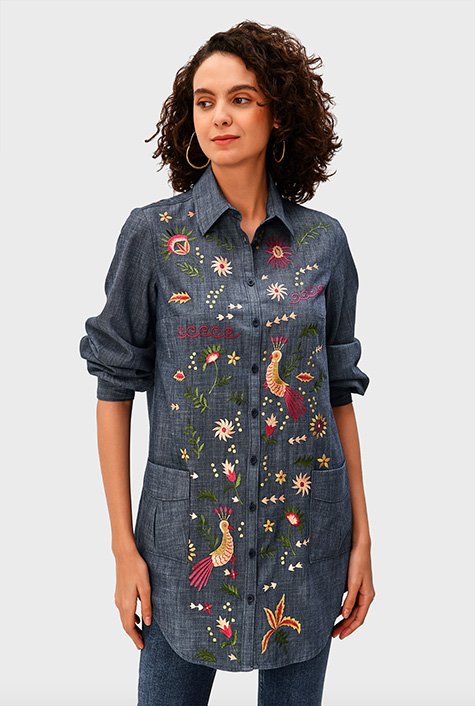 Embroidered Top - Chambray