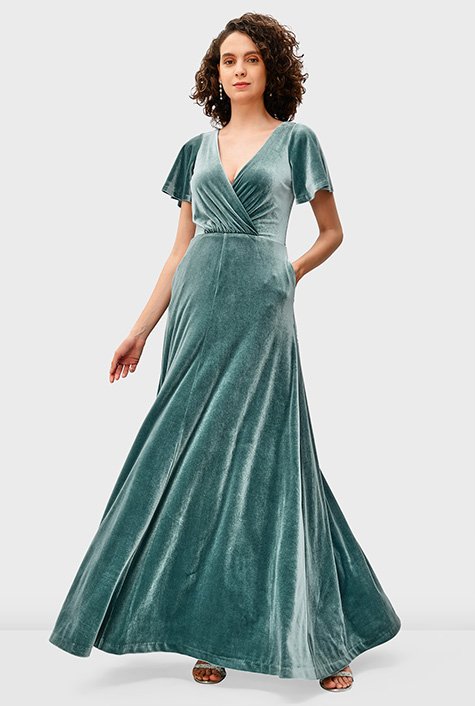 Velvet surplice dress sale