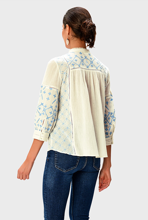 Shop Floral embroidery crinkle top | eShakti