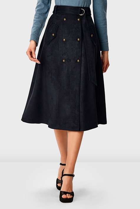 Button front clearance suede skirt