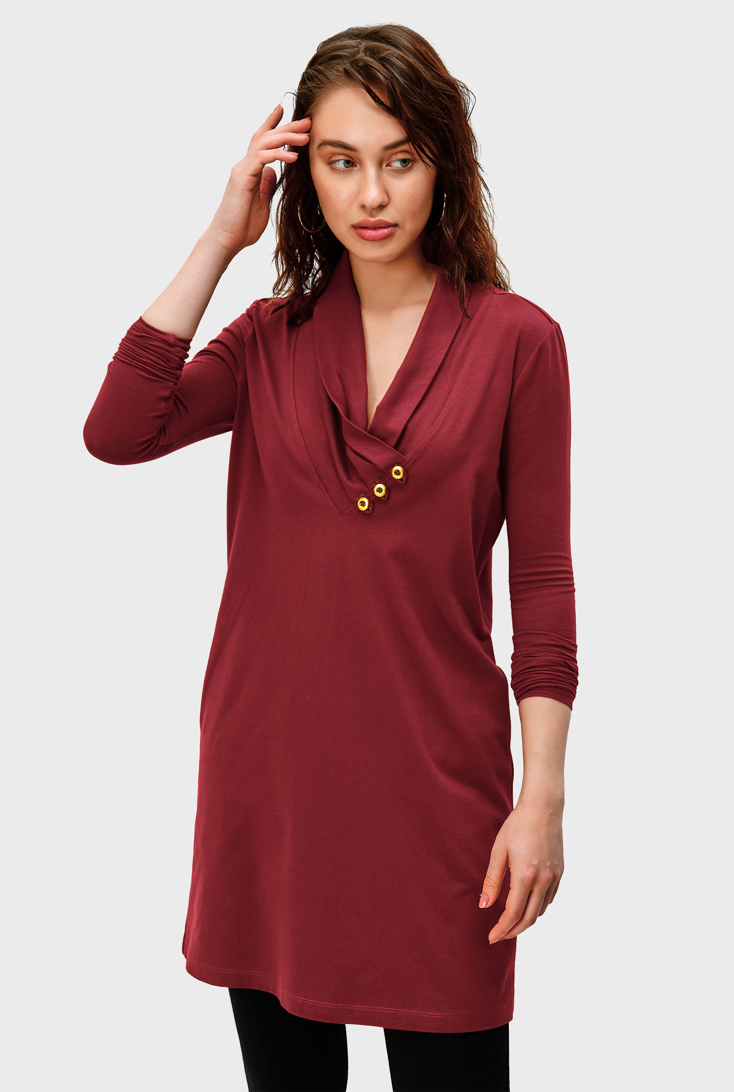 Shop Shawl collar cotton jersey tunic eShakti