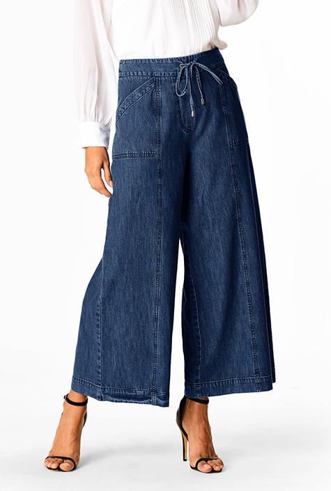 Shop Cotton denim crop palazzo pants | eShakti