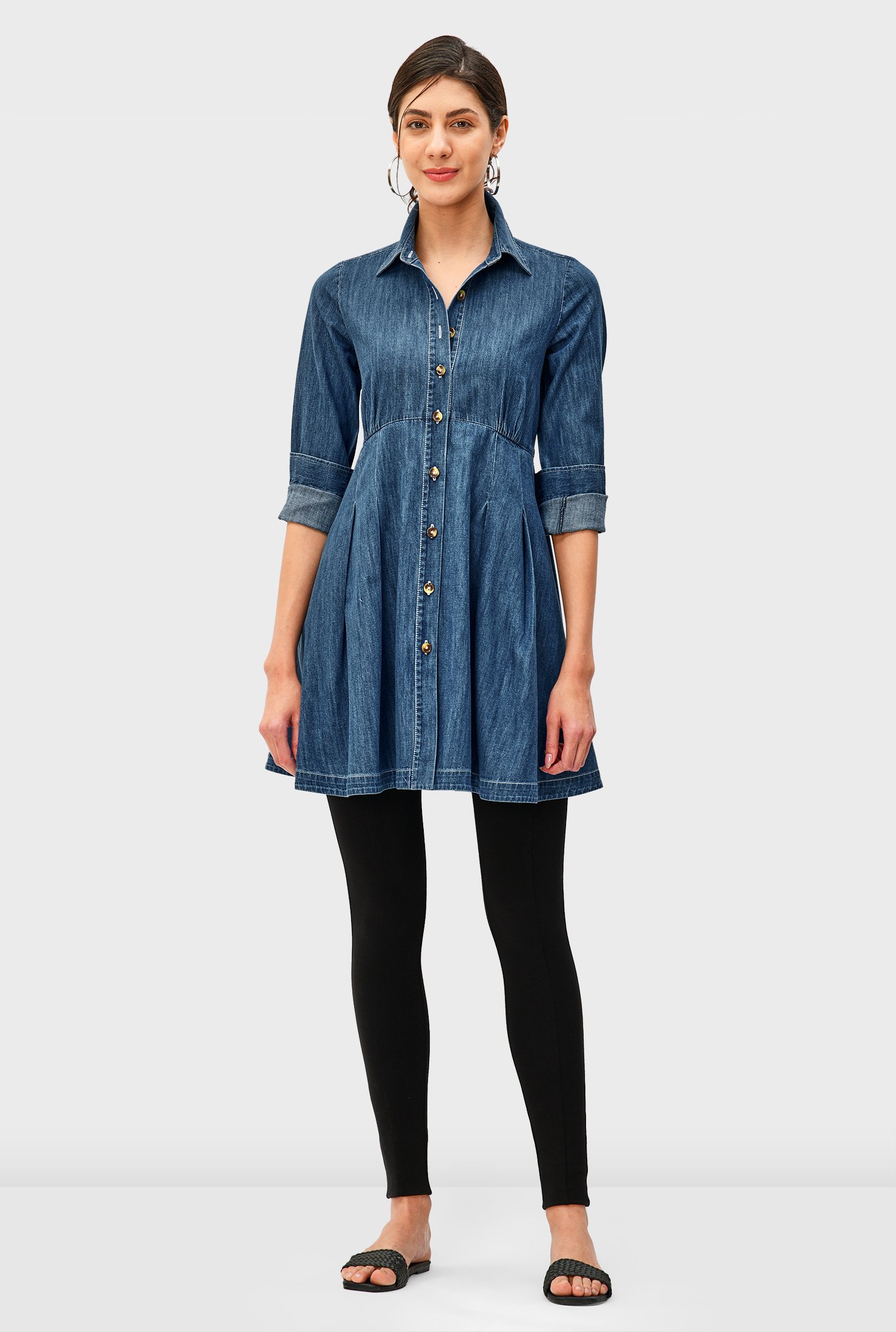 Shop Cotton Denim Peplum Tunic Shirt Eshakti 0725