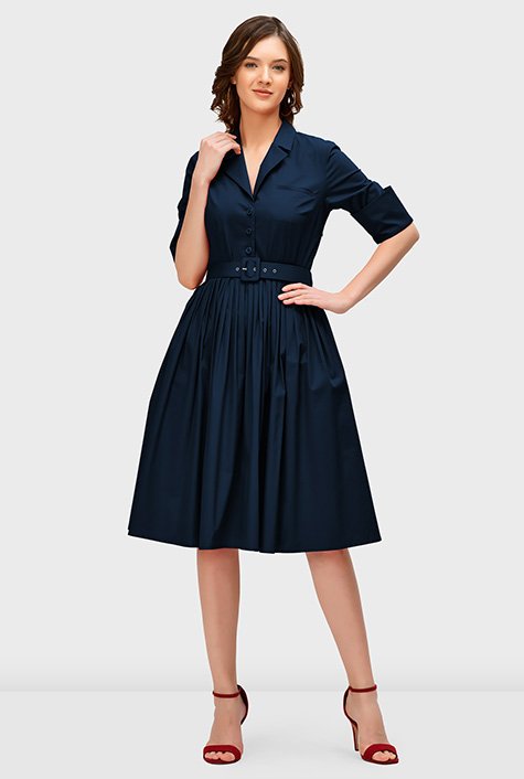 Shop Full skirted cotton poplin shirtdress