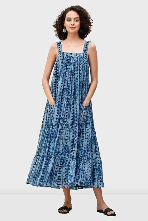 Tie-dye print georgette tiered maxi dress