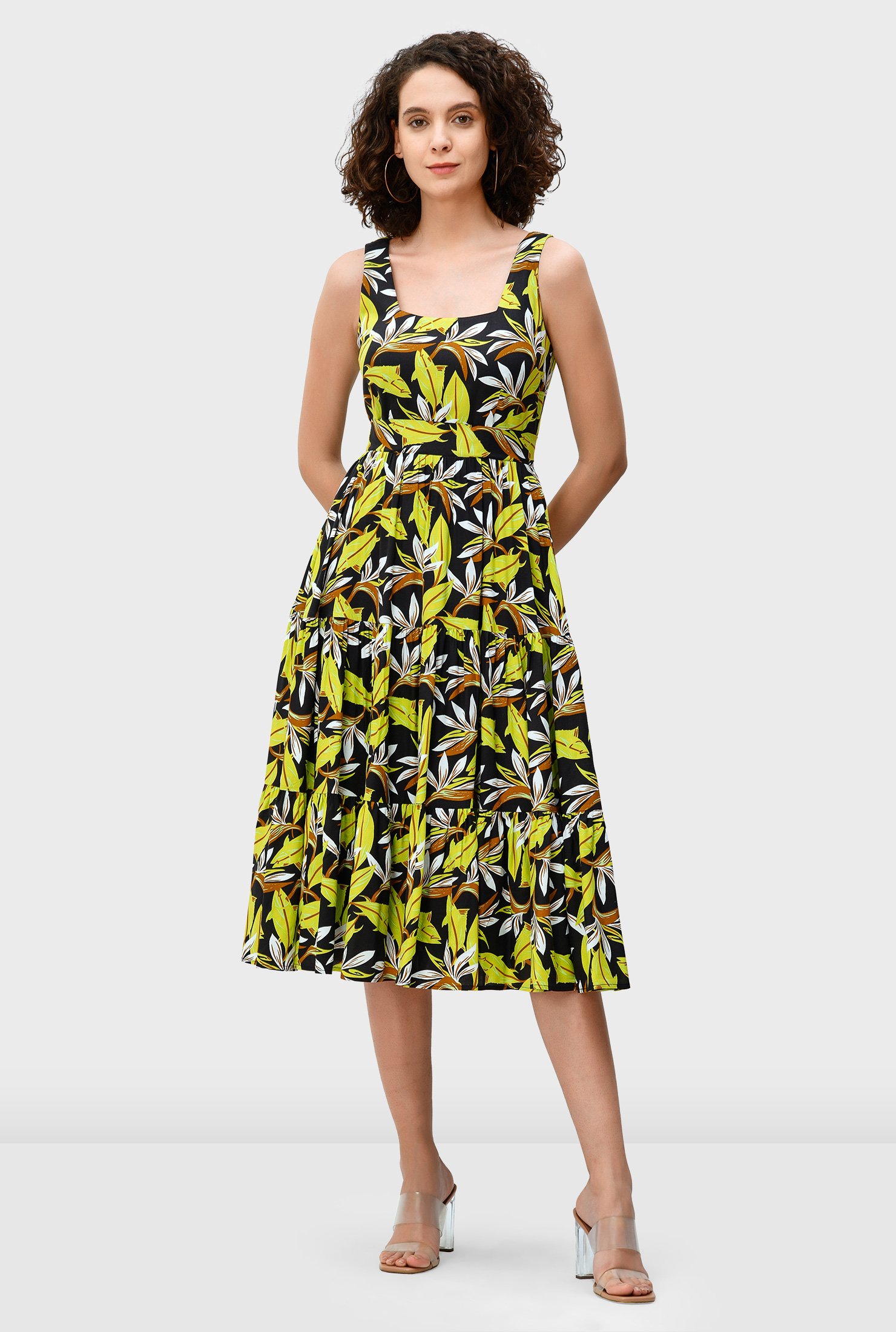 tropical print fit and flare dress