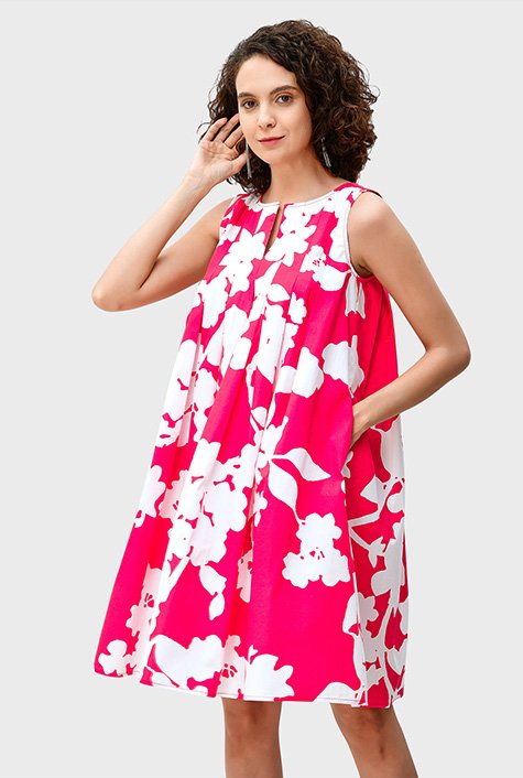 Shop Floral print cotton trapeze dress | eShakti