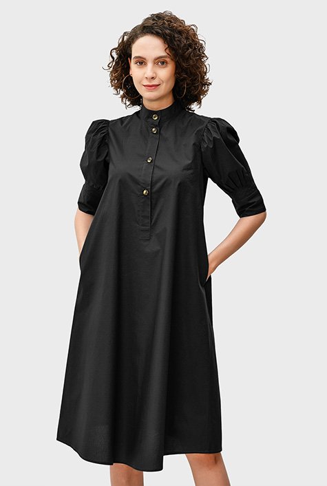 Shop Puff sleeve cotton poplin shift dress | eShakti