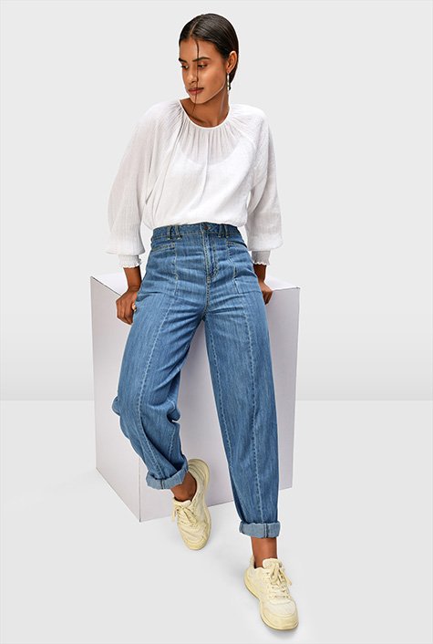 Shop Cotton denim baggy wide leg jeans