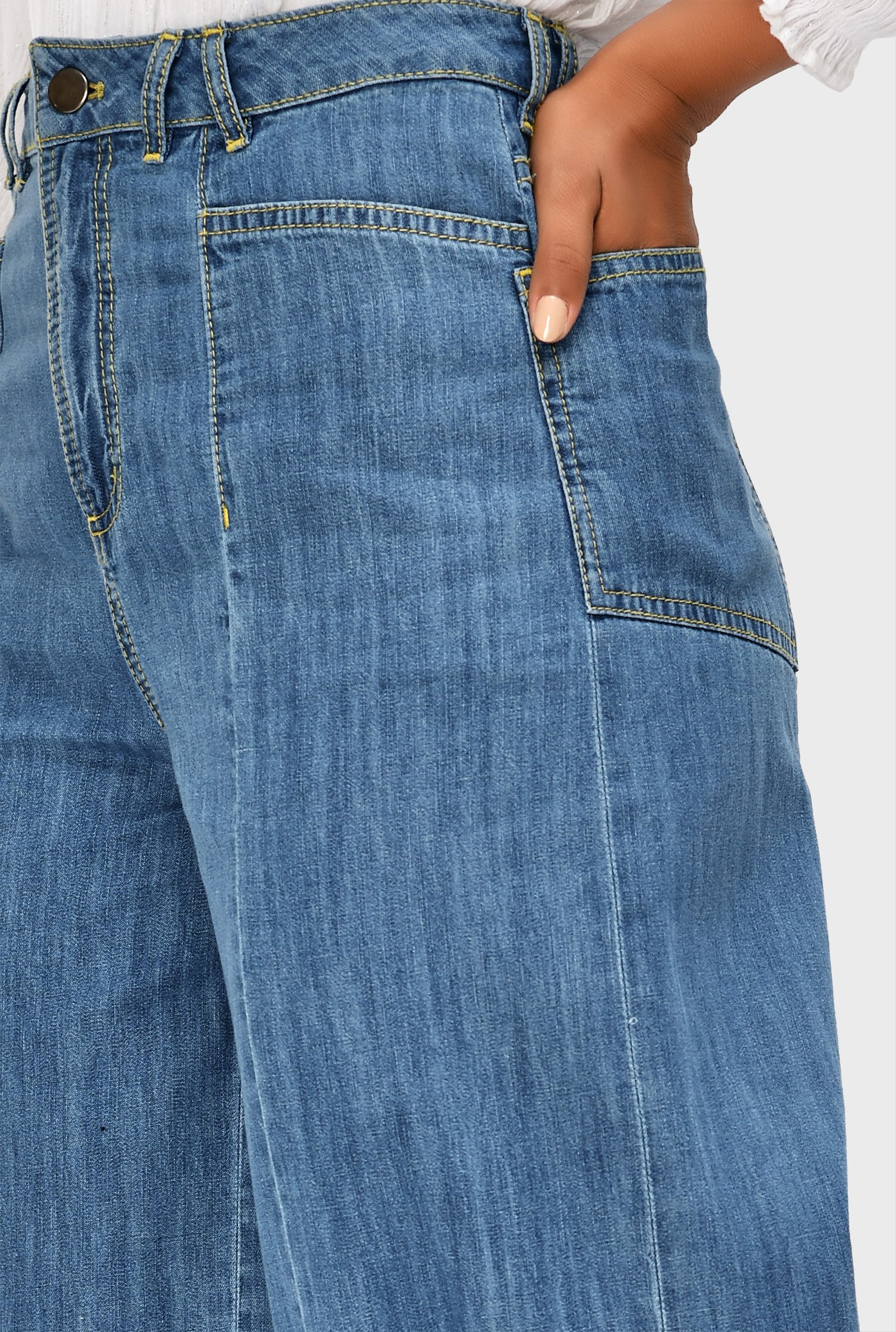 Shop Cotton denim baggy wide leg jeans | eShakti