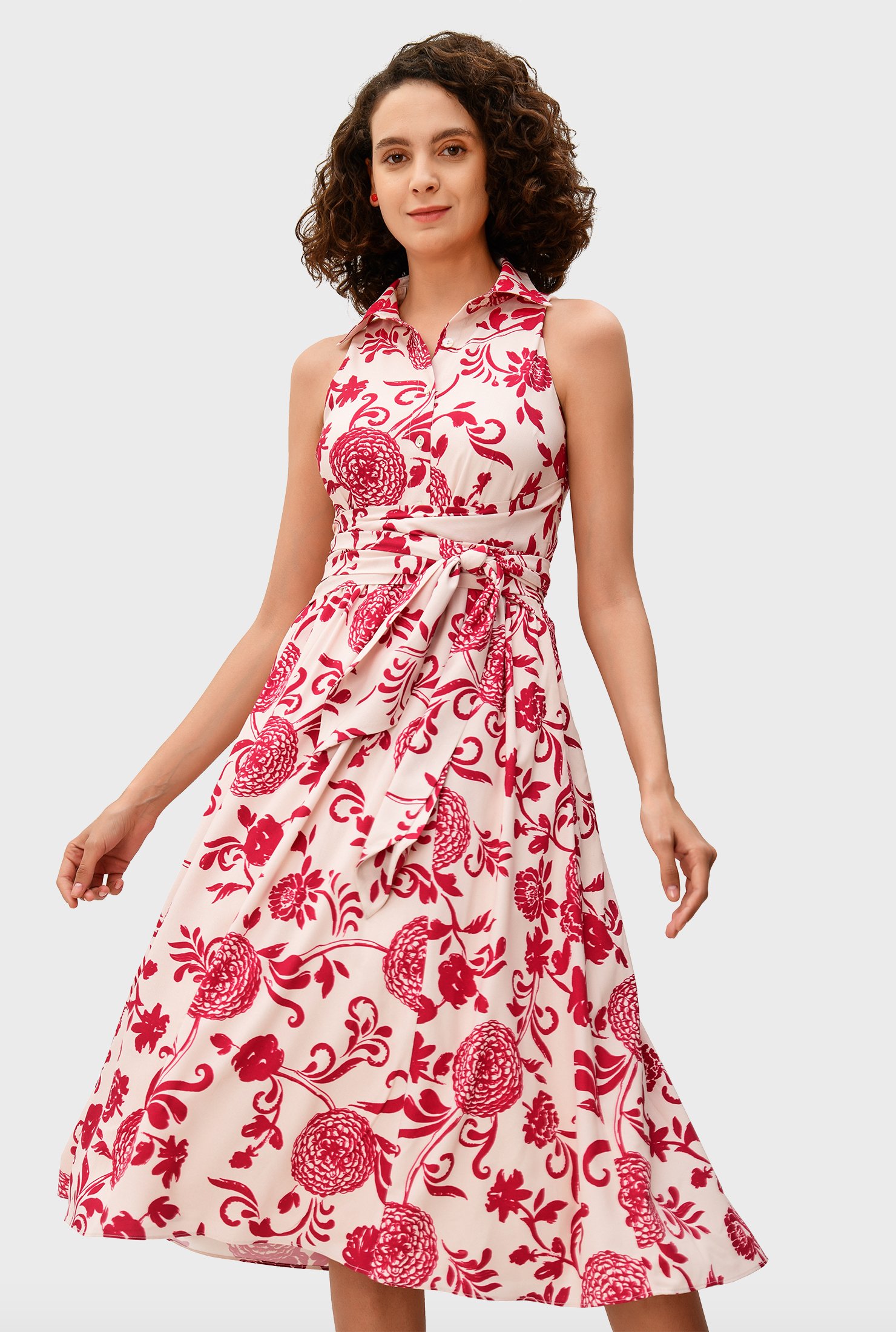 Shop Tie waist floral print crepe shirtdress | eShakti