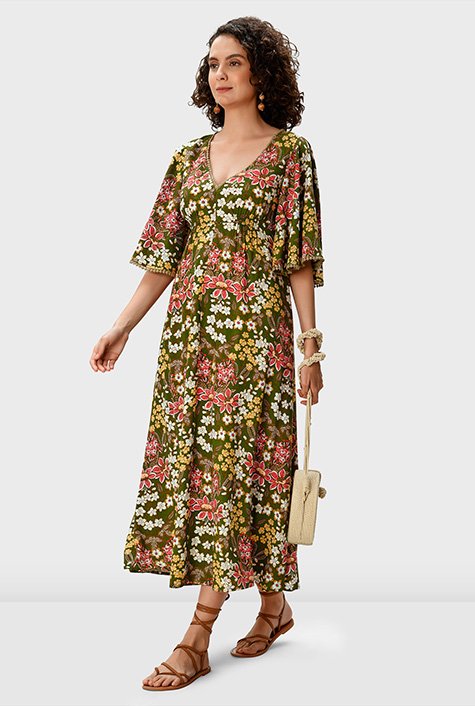 Shop Flutter sleeve floral print empire dress | eShakti