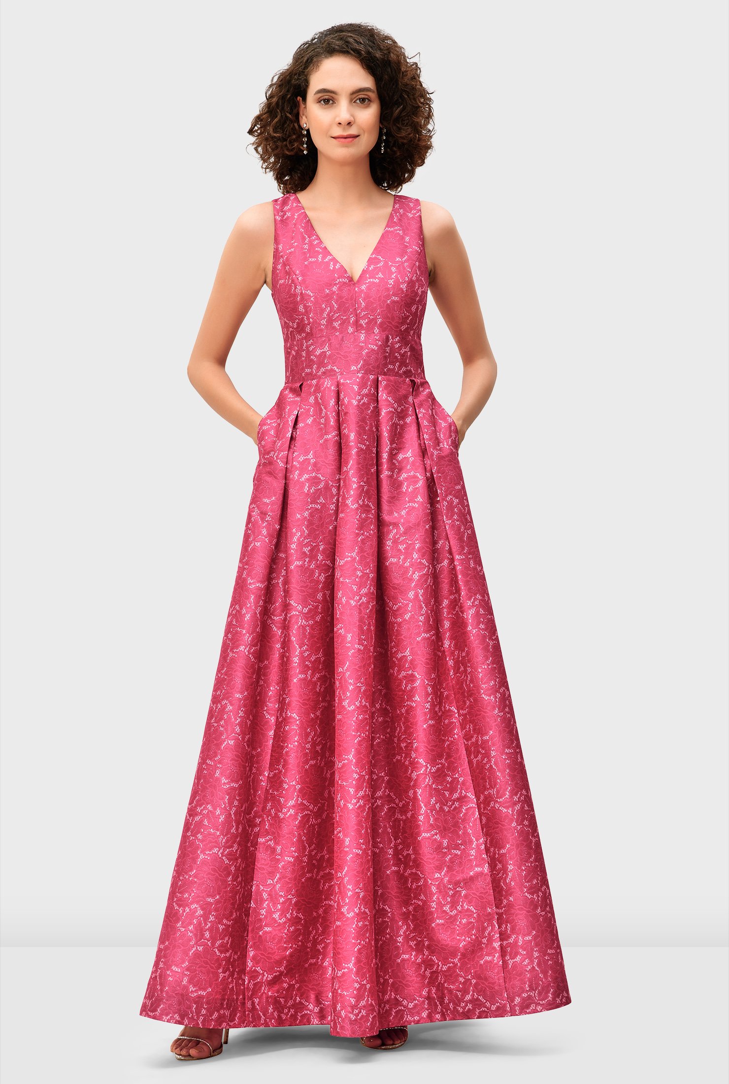 Shop Floral lace print dupioni maxi dress | eShakti