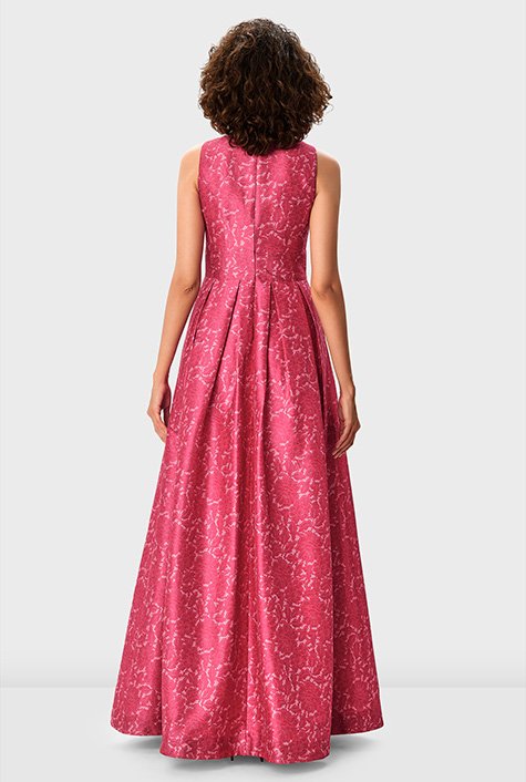 Shop Floral lace print dupioni maxi dress