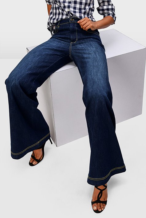 Shop High waist wide leg jeans | eShakti
