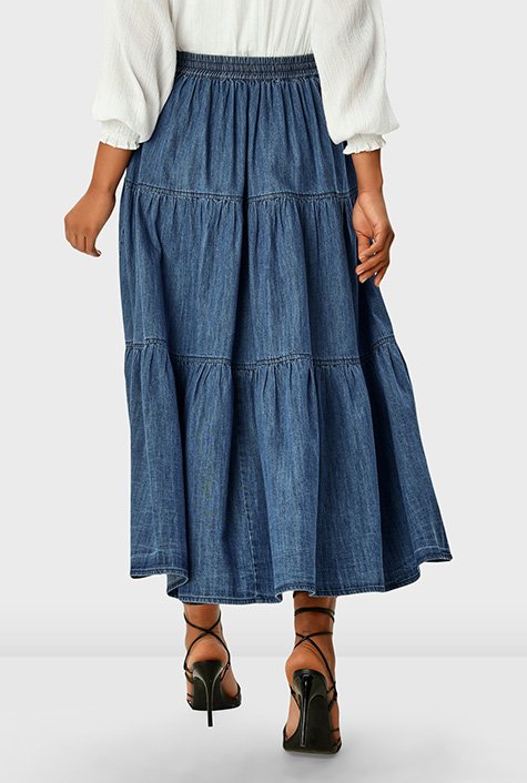 Lady's Korean Style High Waist Ruffles Denim Tiered Skirts Blue Mini Jeans  Dress | eBay