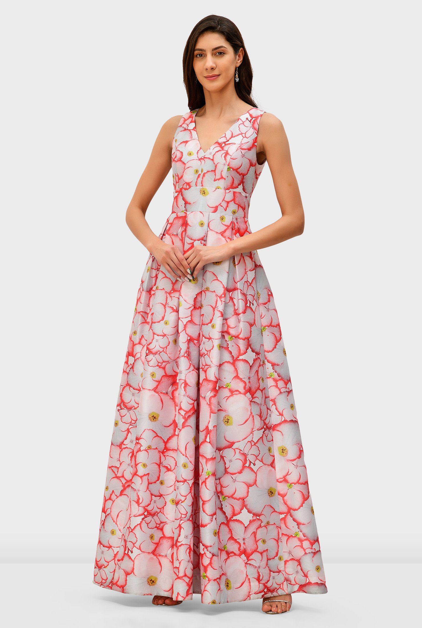 Shop Floral Print Dupioni Maxi Dress Eshakti 6498