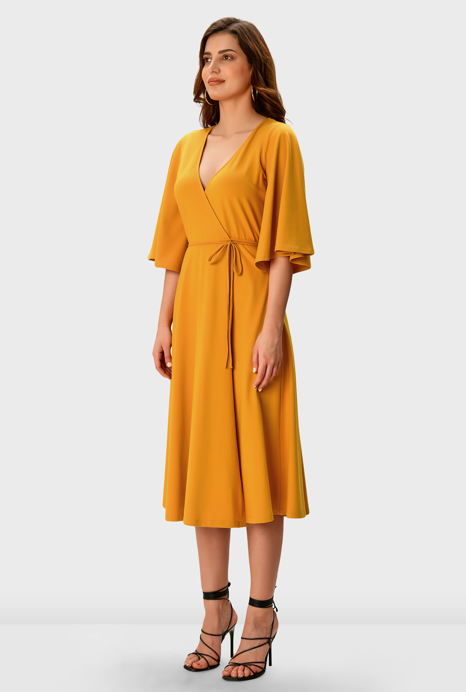 Shop Flutter sleeve cotton jersey wrap dress eShakti