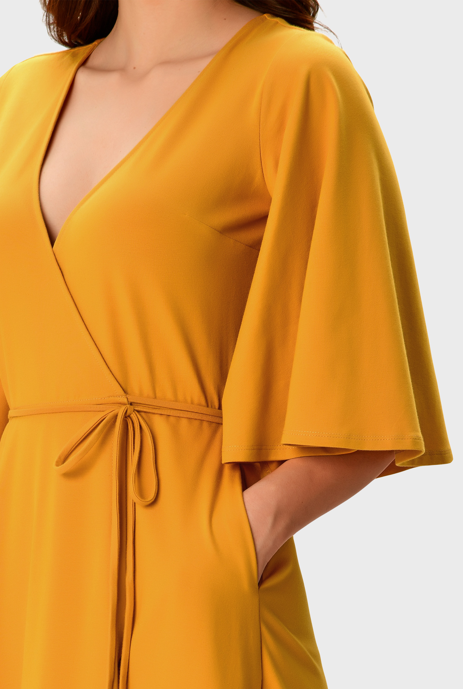 Shop Flutter sleeve cotton jersey wrap dress eShakti