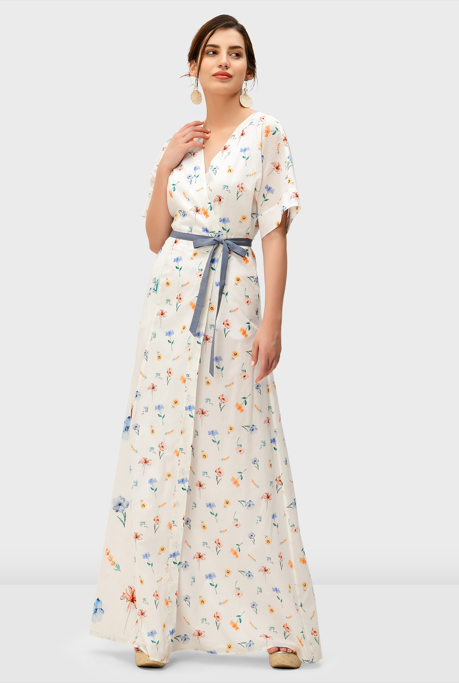 Shop Mixed floral print cotton voile wrap dress eShakti