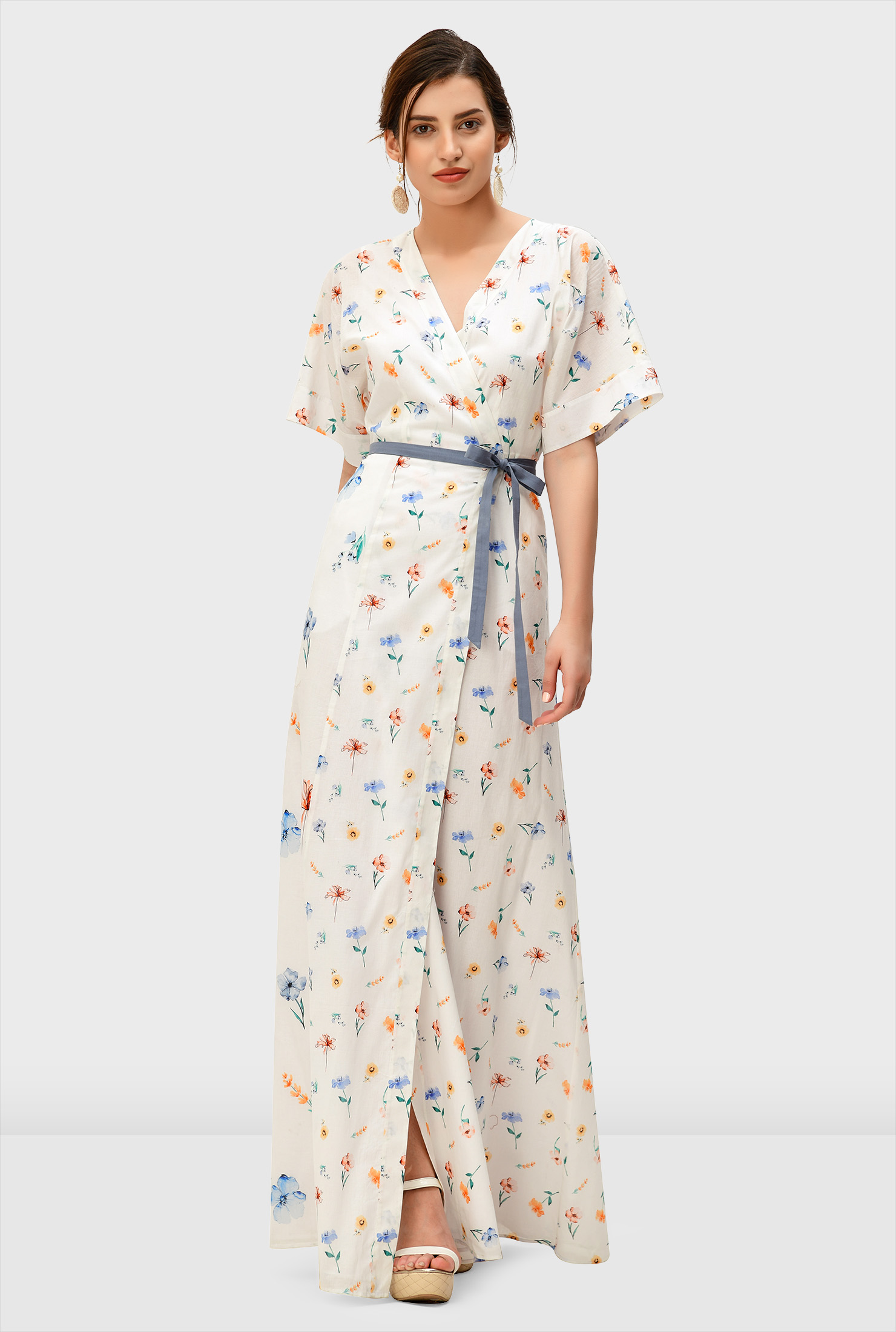 Shop Mixed floral print cotton voile wrap dress eShakti