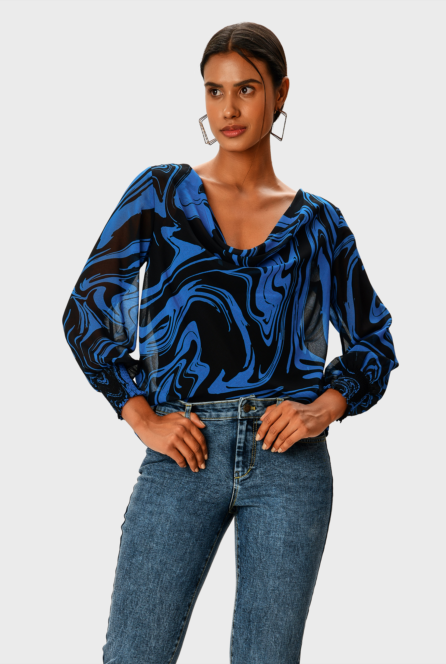 Shop Cowl neck swirl print georgette top | eShakti