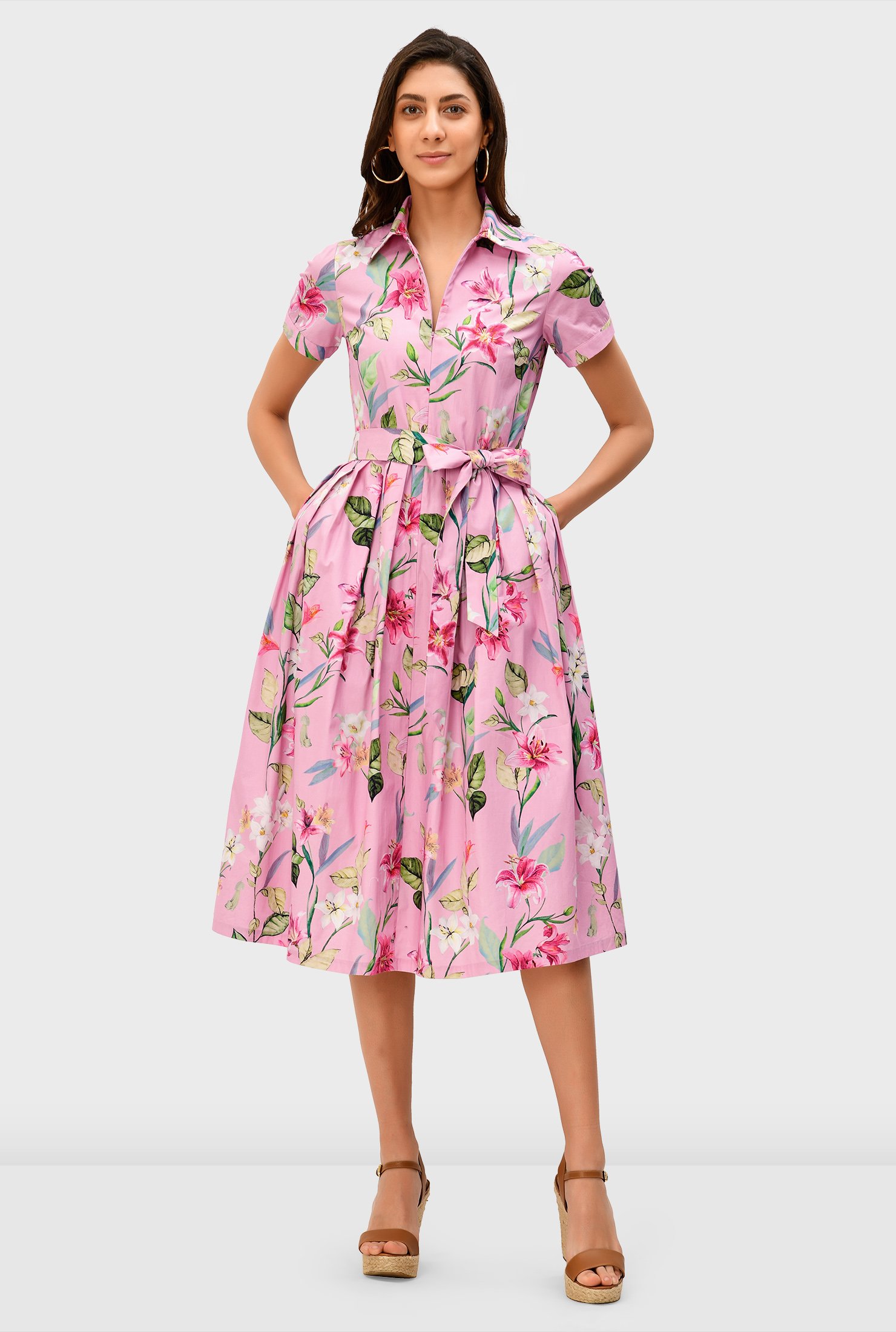 Shop Zip front floral print cotton poplin dress | eShakti