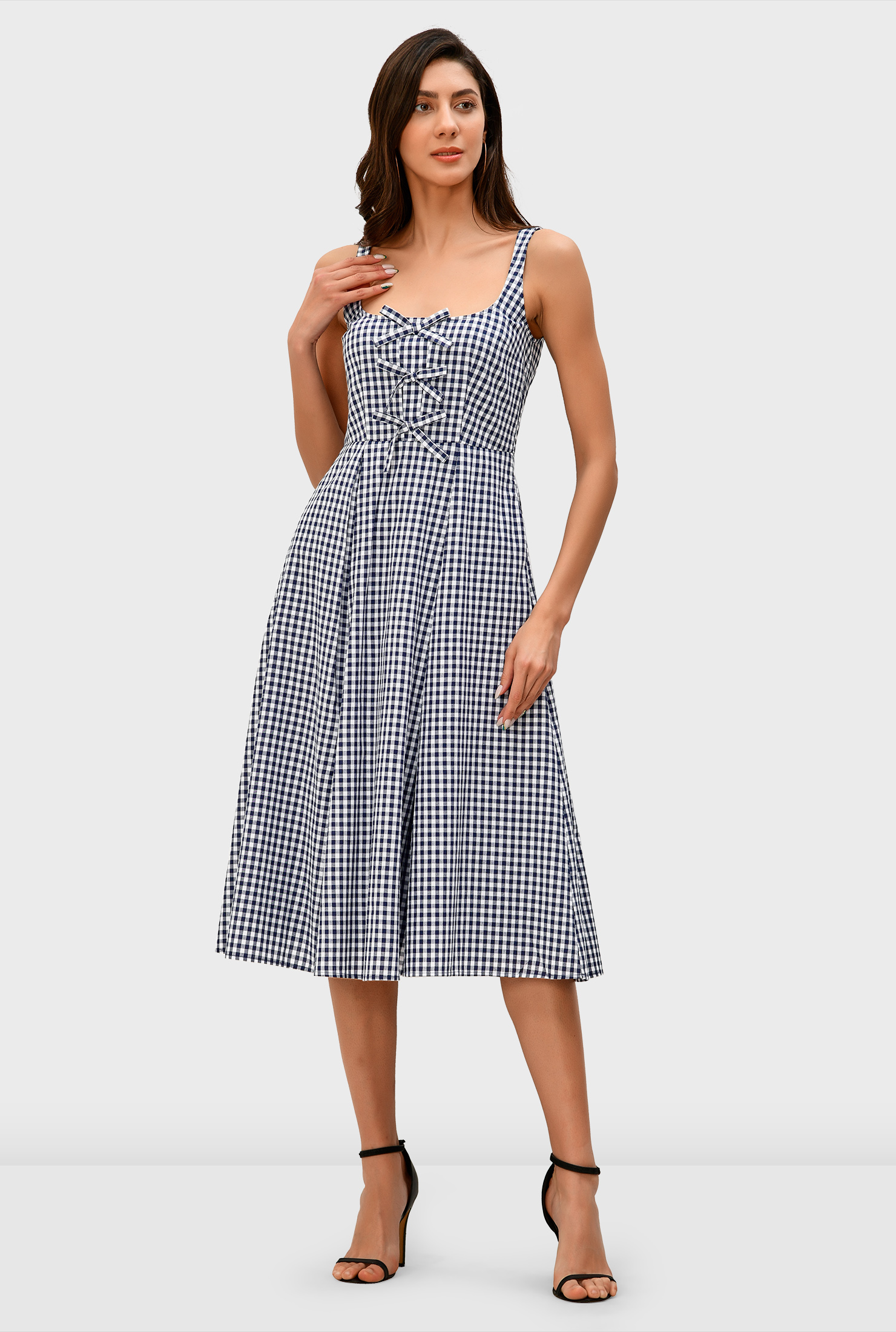 Shop Bowtie front gingham check cotton dress eShakti