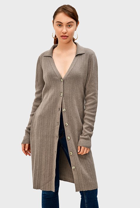 Rib-knit cotton cashmere long cardigan