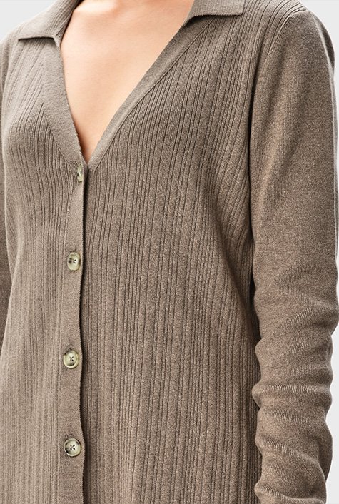 Rib-knit cotton cashmere long cardigan