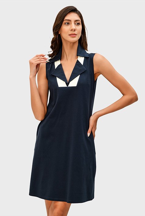 Shop Contrast trim cotton knit dress | eShakti