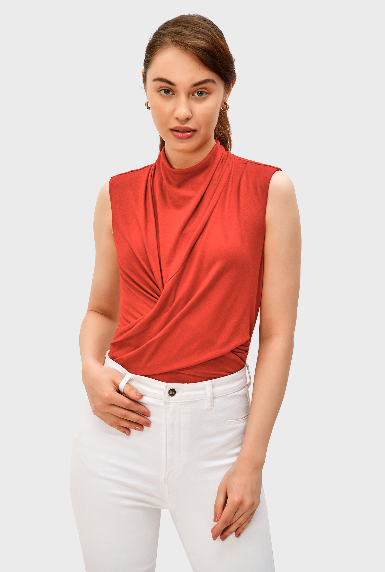 Shop Cross front soft jersey knit top eShakti