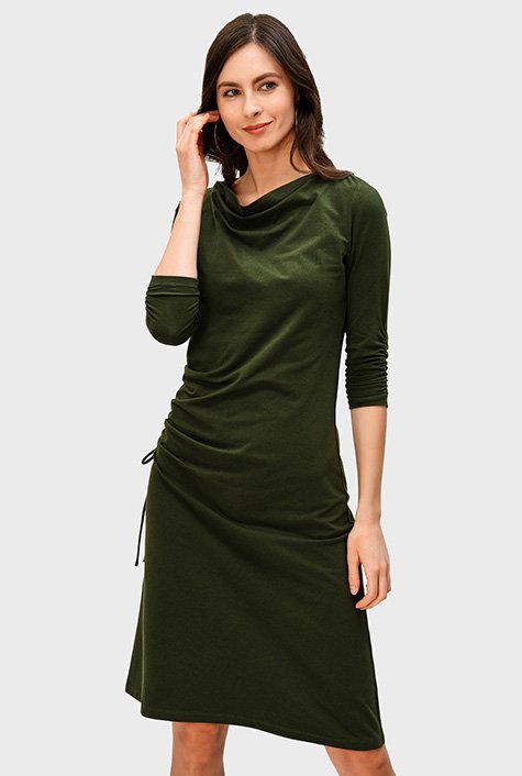 Lace-up cotton jersey ruched dress