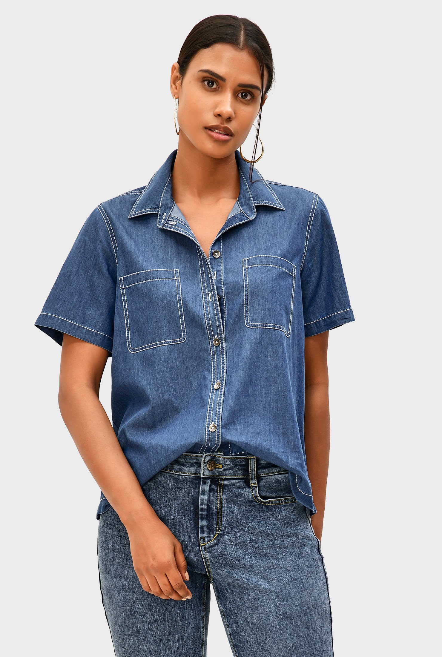 Shop Medium indigo cotton denim shirt | eShakti