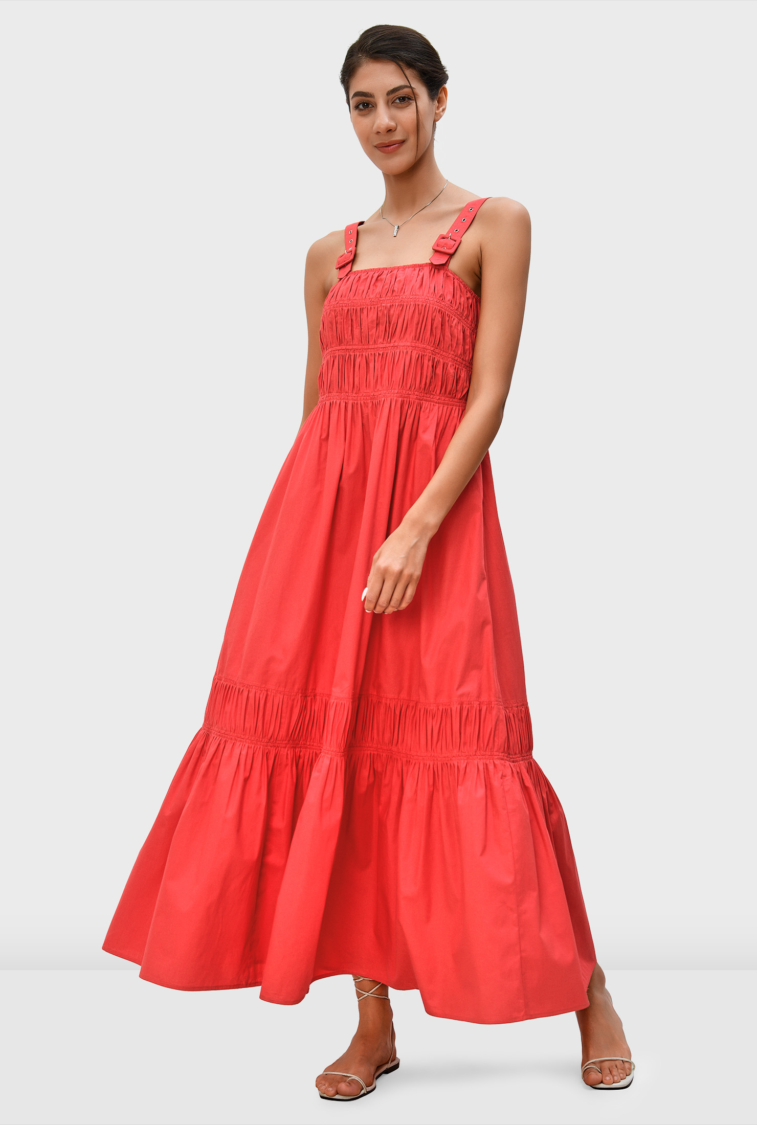 Shop Ruched cotton poplin ruffle flounce dress eShakti