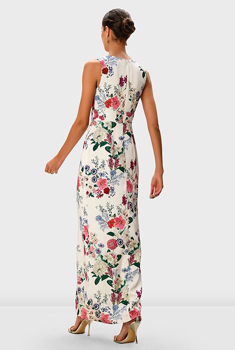 Floral print satin faux wrap dress