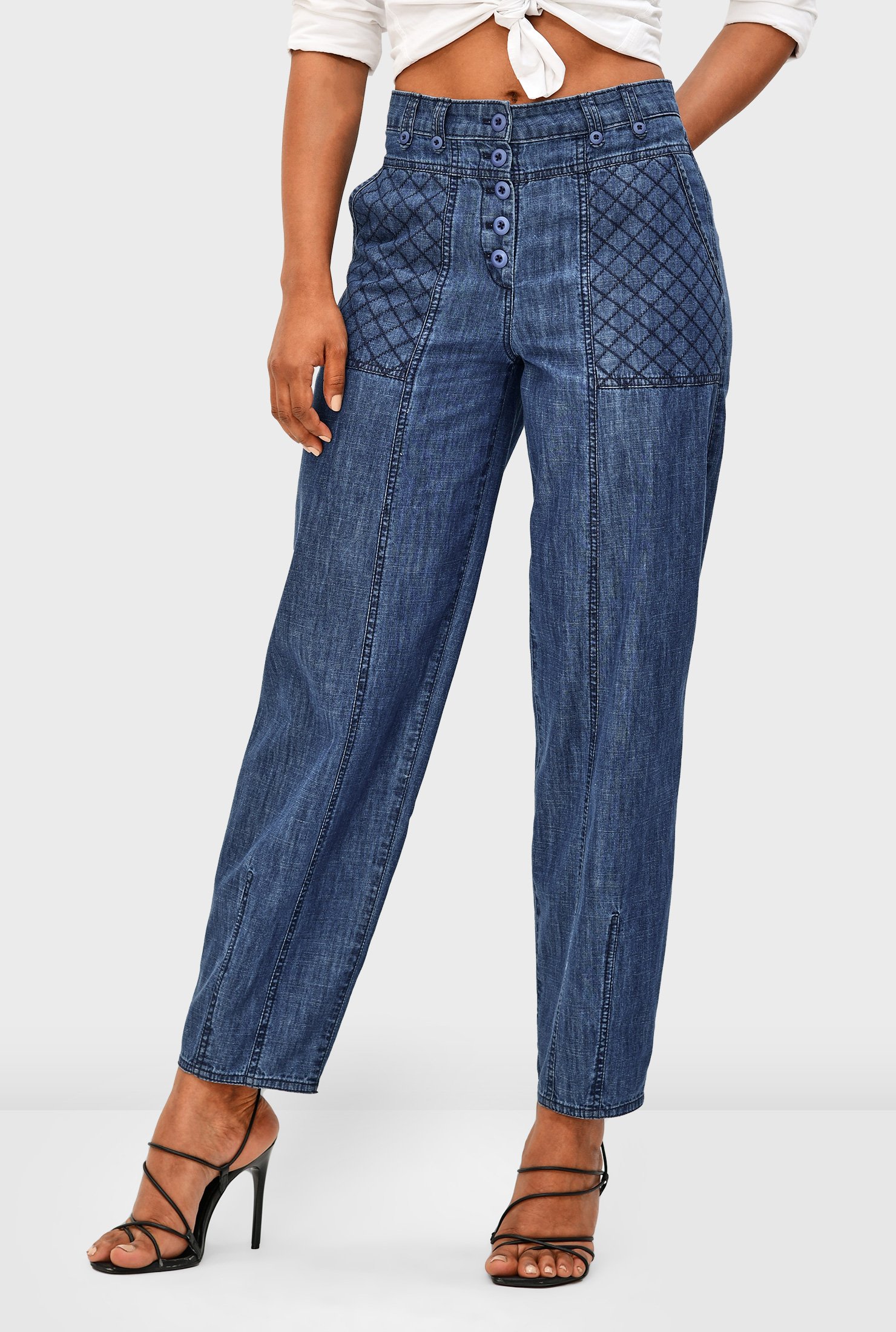 Shop Button fly high waist cotton denim jeans | eShakti