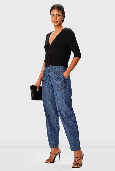 Shop Button fly jeans high | cotton denim waist eShakti