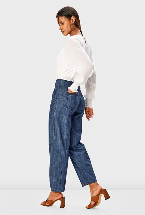 | jeans denim Button Shop waist cotton high eShakti fly