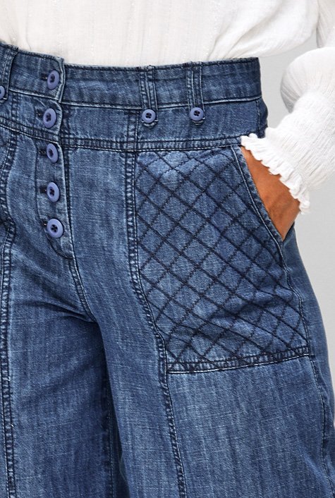 high | Button waist Shop cotton jeans fly eShakti denim