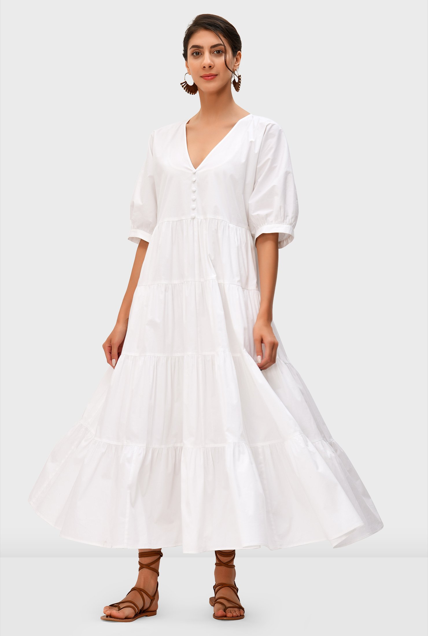Shop Dolman sleeve cotton poplin tiered dress | eShakti