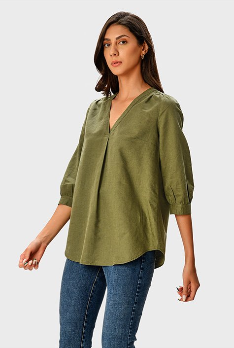 Shop Light linen shirttail hem tunic | eShakti