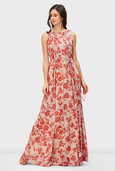 Shop Pleat front floral print georgette maxi dress