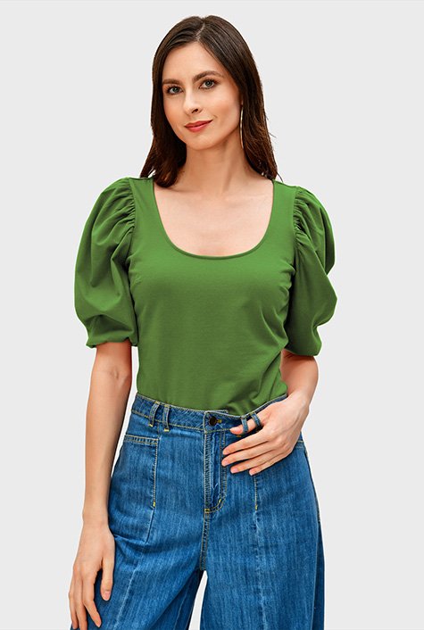 Puff sleeve cotton jersey top
