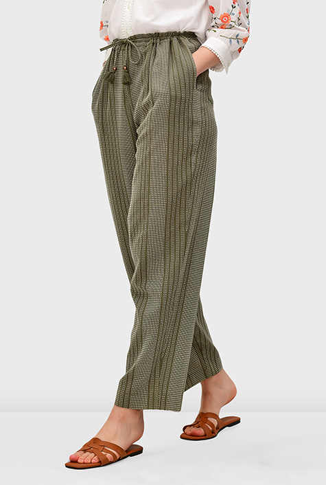 Shop Stripe cotton dobby drawstring pants | eShakti