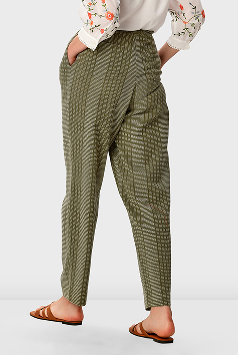 Shop Stripe cotton dobby drawstring pants | eShakti